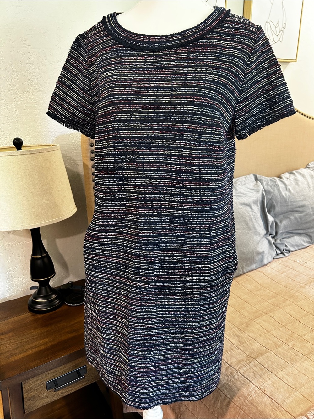 LOFT Navy and Multicolor Tweed Dress